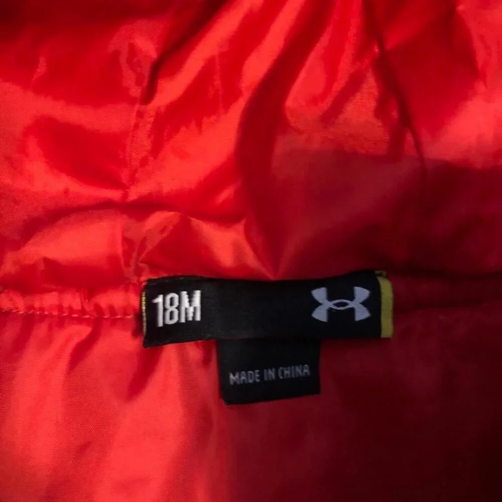 New UNDER ARMOUR Toddler Color Block Hooded Puffer Jacket Red\Black 18MO